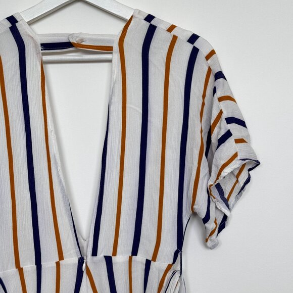 Summer Jumpsuit One piece Shorts with Vertical Colored Design Open front - Picture 10 of 10